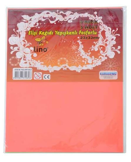 Lino Elişi Kağıdı Yapışkanlı Fosforlu 5 Renk 5 Adet. ürün görseli