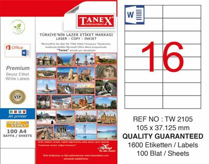 Resim Tanex 105x37,125 mm Laser Etiket 100 AD.