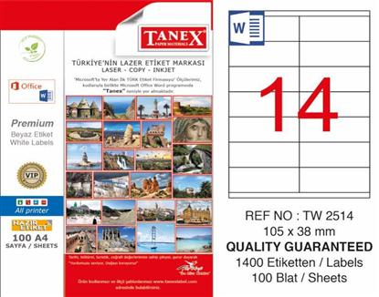 Resim Tanex 105x38 mm Laser Etiket 100 AD.