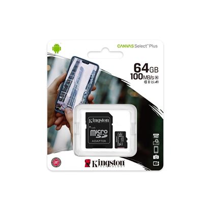 Resim Kingston Canvas Plus 64GB SDCS2/64GB Class 10 100MB/s Okuma Hızlı MicroSD Hafıza Kartı